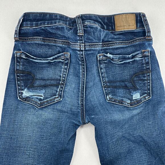 American Eagle Jeans Women Size 00 Blue Skinny High Rise Distressed 5 Pockets - Picture 6 of 14